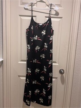 J Crew Factory Floral Slip Midi Dress in Black with Flowers
